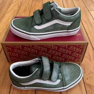 Old Skool V VANS Tinsel Suede Green/True W Youth Sz 2 NIB